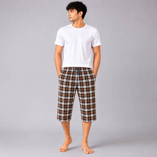 Aerodeck Men's Premium Checkered Cotton 3-Quarter Lounge Short AERODECK APPARELS