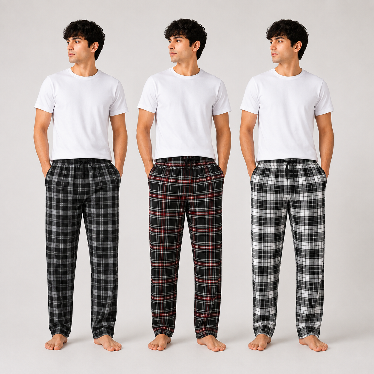 Men's Casual Plaid Pajama Trousers 3-Pack AERODECK APPARELS