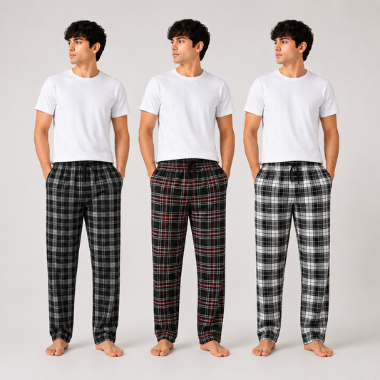 Men's Casual Plaid Pajama Trousers 3-Pack AERODECK APPARELS