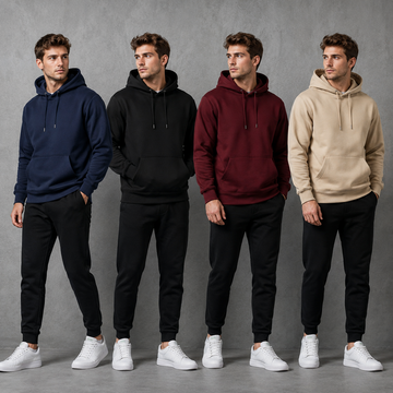 Aero Deck Apparels men's pullover hoodie pack of 4 in navy, black, maroon and beige