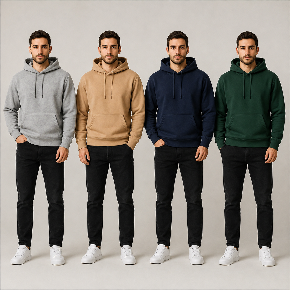 Aero Deck Apparels men's pullover hoodie pack of 4 in grey, camel, navy and dark green