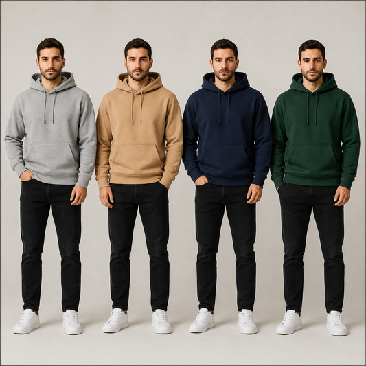 Aero Deck Apparels men's pullover hoodie pack of 4 in grey, camel, navy and dark green