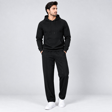 AERODECK APPARELS men's black hoodie and trouser tracksuit set