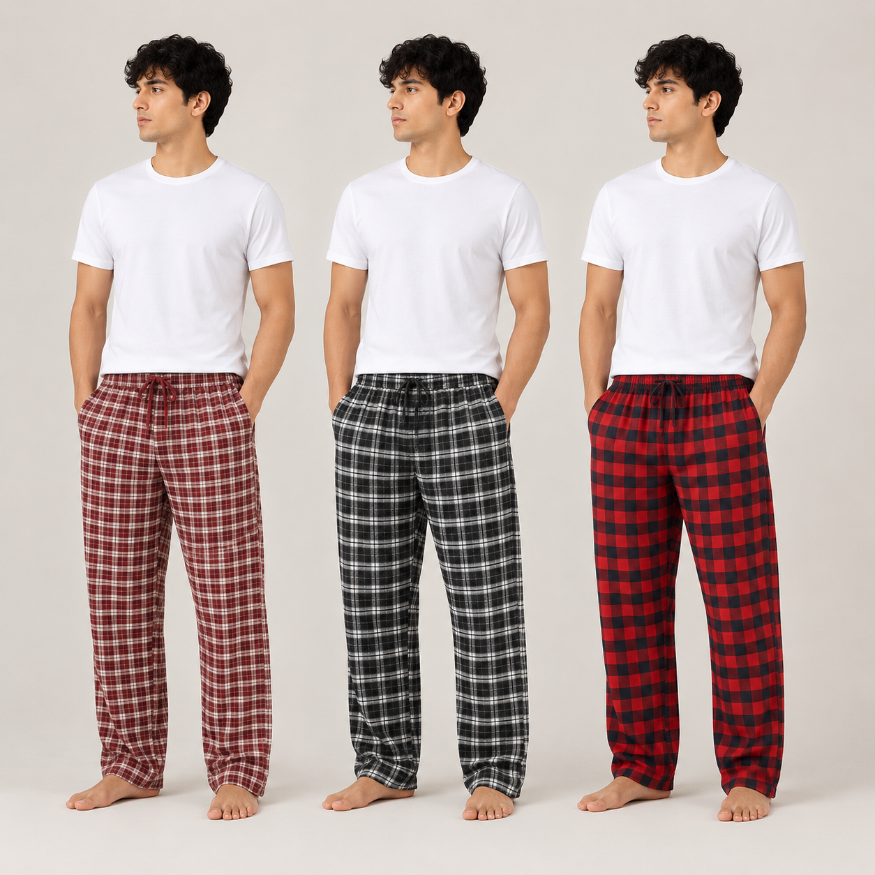 Men's Premium Checkered Pajama Trousers 3-Pack AERODECK APPARELS