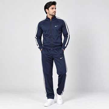 Men’s Navy Blue & White Track Suit – Full Zip Sports Jacket & Jogger Set AERODECK APPARELS
