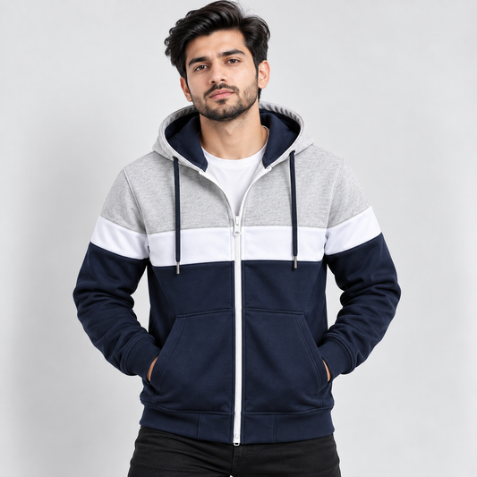 AeroDeck Arctic Navy Tri-Block Zip Hoodie (Code # AD-05) AERODECK APPARELS
