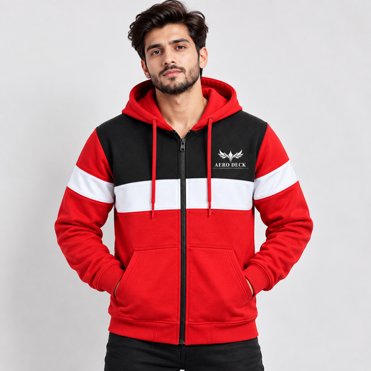 AeroDeck Tri-Block Signature Zip Hoodie (Code # AD-01) AERODECK APPARELS