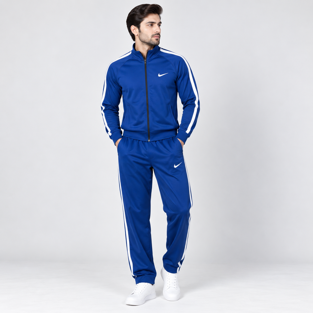 Men’s Royal Blue & White Track Suit – Full Zip Sports Jacket & Jogger Set AERODECK APPARELS
