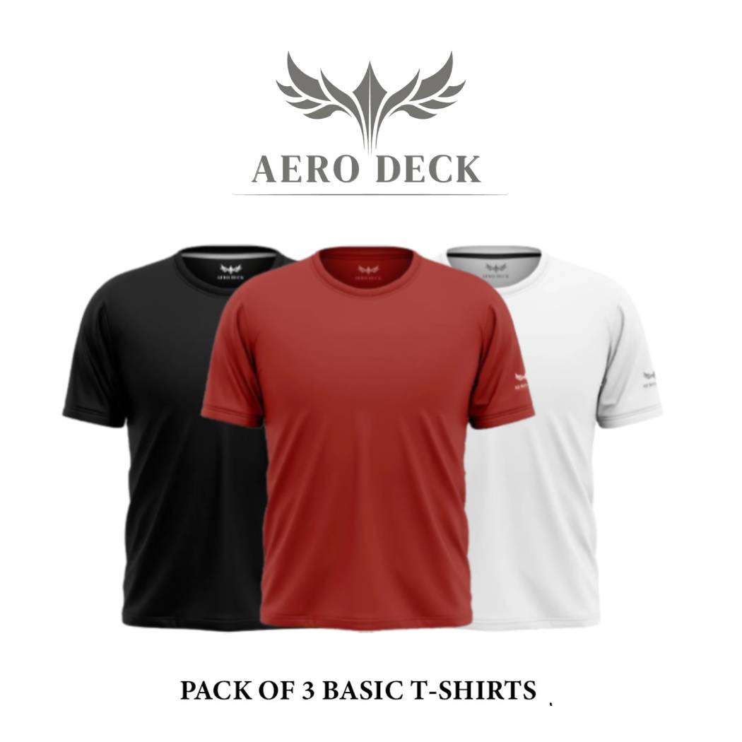 Pack of 3 Aero Deck Cotton Jersey Black, Red & Brown Color T-Shirt AERODECK APPARELS