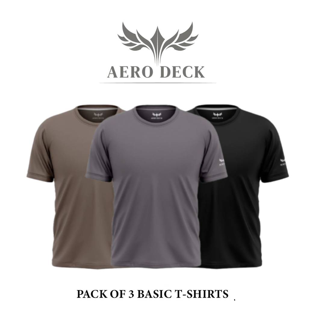 Pack of 3 Aero Deck Cotton Jersey Brown, Red & Grey Color T-Shirt AERODECK APPARELS