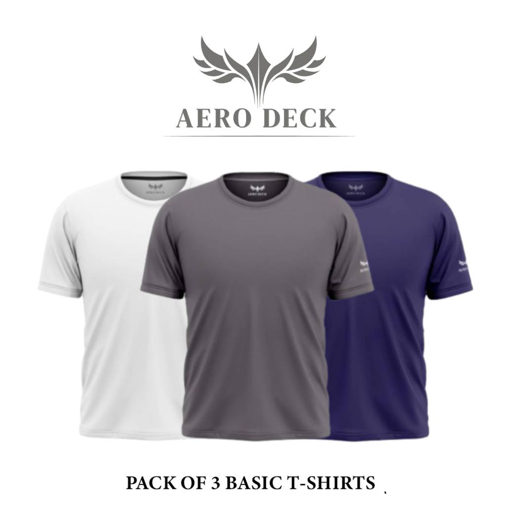 Pack of 3 Aero Deck Cotton Jersey Brown, White & Grey Color T-Shirt AERODECK APPARELS