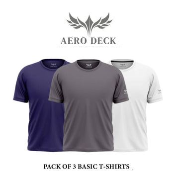 Pack of 3 Aero Deck Cotton Jersey Blue, Brown & Grey Color T-Shirt AERODECK APPARELS