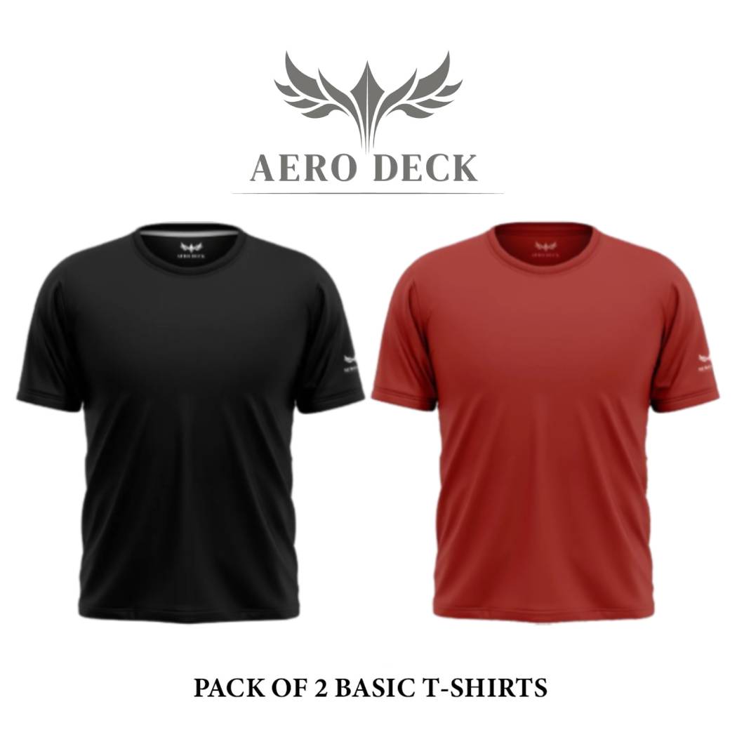 Pack of 2 Aero Deck Cotton Jersey Black & Red Color T-Shirt AERODECK APPARELS