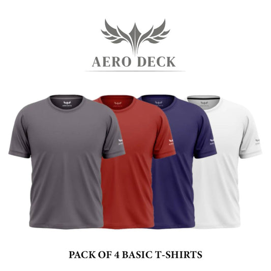 Pack of 4 Aero Deck Cotton Jersey Black, Brown, Grey & White Color T-Shirt AERODECK APPARELS
