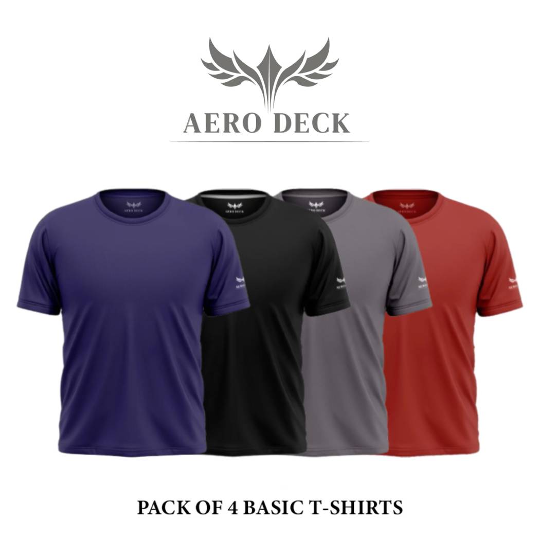 Pack of 4 Aero Deck Cotton Jersey Black, Grey, Brown & Red Color T-Shirt AERODECK APPARELS