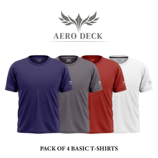Pack of 4 Aero Deck Cotton Jersey White, Grey, Blue & Red Color T-Shirt