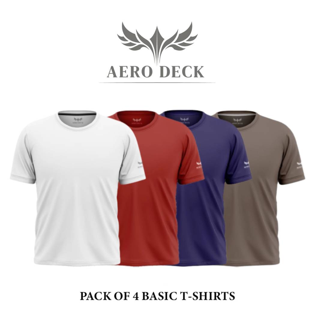 Pack of 4 Aero Deck Cotton Jersey Red, Grey, White & Blue Color T-Shirt AERODECK APPARELS