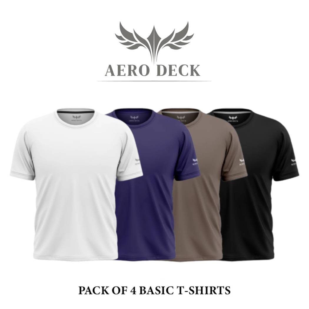 Pack of 4 Aero Deck Cotton Jersey Red, Brown, White & Blue Color T-Shirt AERODECK APPARELS