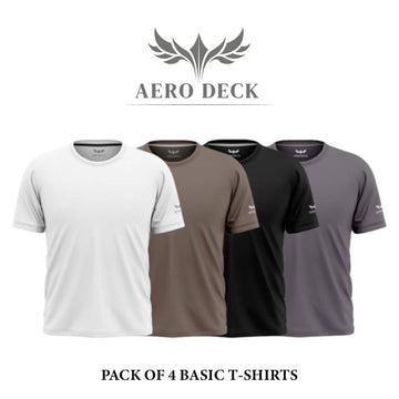 Pack of 4 Aero Deck Cotton Jersey Black, Brown, White & Grey Color T-Shirt AERODECK APPARELS