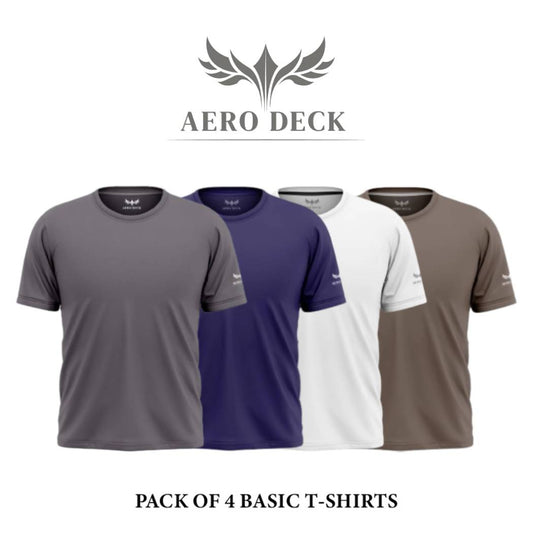 Pack of 4 Aero Deck Cotton Jersey Brown, Blue, Grey & White Color T-Shirt