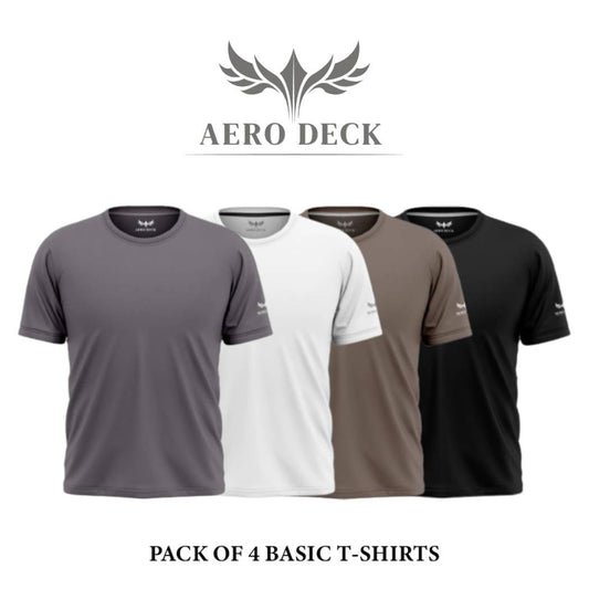 Pack of 4 Aero Deck Cotton Jersey Brown, Black, Grey & White Color T-Shirt