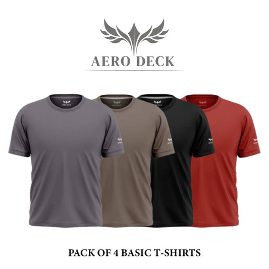 Pack of 4 Aero Deck Cotton Jersey Brown, Black, Grey & Red Color T-Shirt