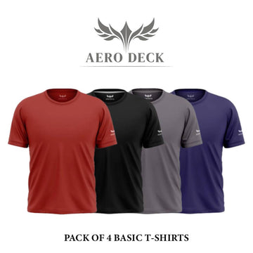 Pack of 4 Aero Deck Cotton Jersey Brown, Black, Grey & Red Color T-Shirt AERODECK APPARELS