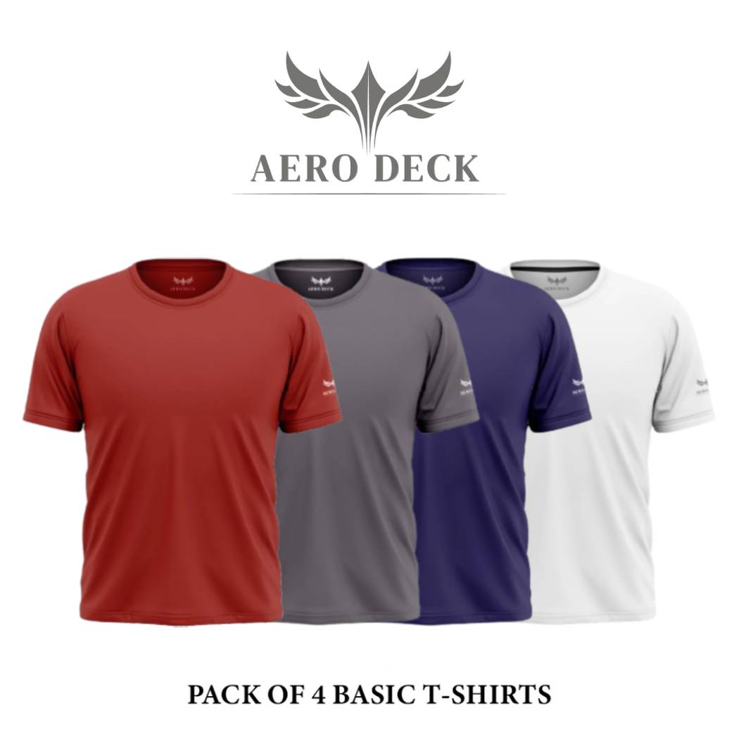 Pack of 4 Aero Deck Cotton Jersey Blue, Black, Grey & Red Color T-Shirt AERODECK APPARELS