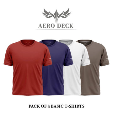 Pack of 4 Aero Deck Cotton Jersey Blue, White, Grey & Red Color T-Shirt AERODECK APPARELS